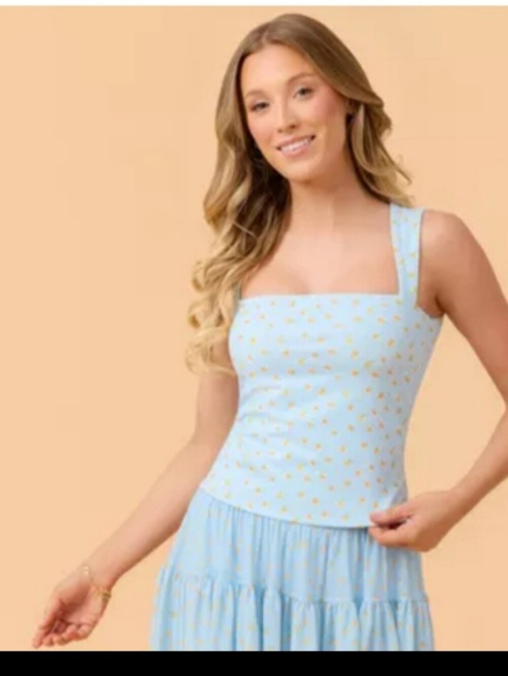 Blogilates Women's Mommy & Me Ruffle Back Tank Top - Blue Citrus Print L